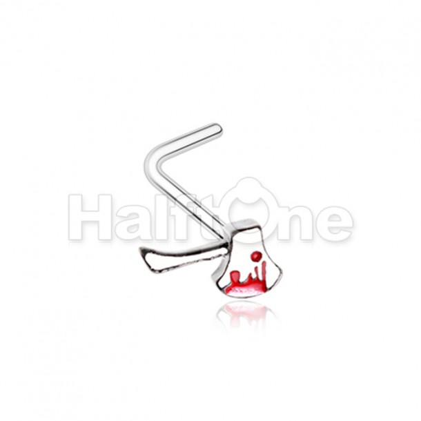 Bloody Axe Hatchet Goth L-Shaped Nose Ring