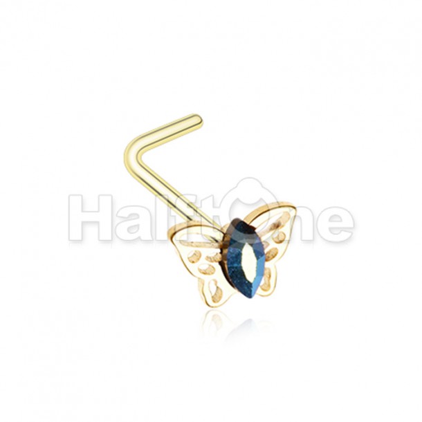Golden Marquis Butterfly L-Shaped Nose Ring