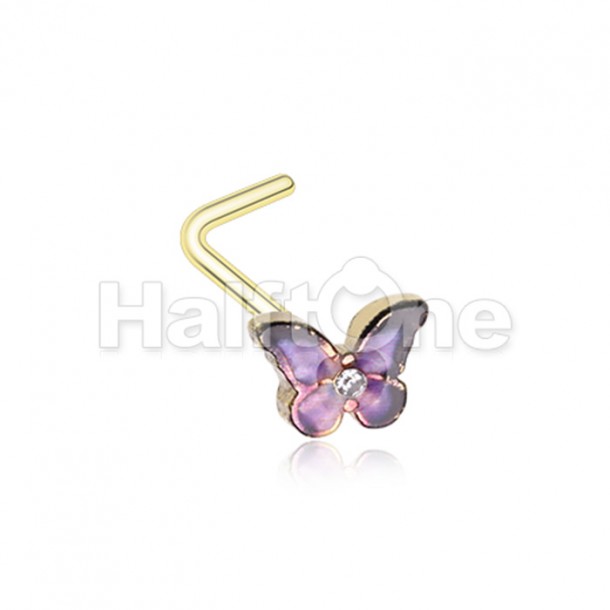 Golden Lavender Butterfly L-Shaped Nose Ring