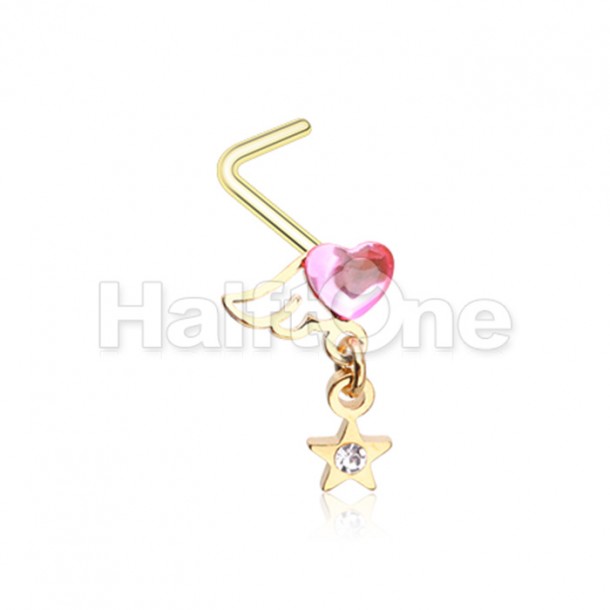Golden Winged Heart Star L-Shaped Nose Ring