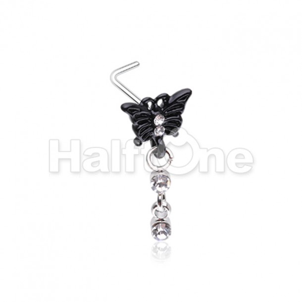 Dark Butterfly CZ Dangle Gem L-Shape Nose Ring