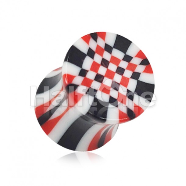 Red & Black Checkerboard Acrylic Double Flared Ear Gauge Plug Red & Black Checkerboard Acrylic Double Flared Ear Gauge Plug