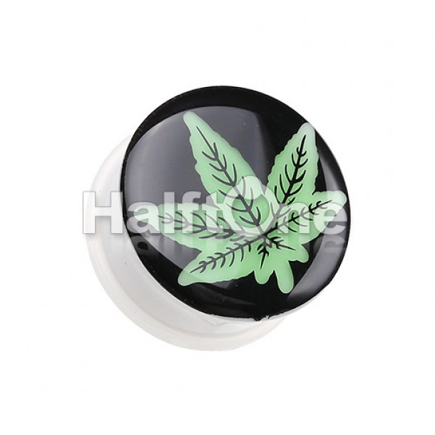 Glow in the Dark Cannabis Leaf Single Flared Ear Gauge Plug Glow in the Dark Cannabis Leaf Single Flared Ear Gauge Plug