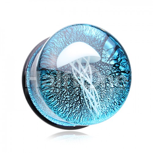 Blue Oceanic Jellyfish Glass Double Flared Plug