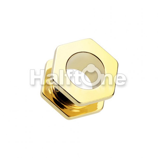 Gold PVD Hexa Bolt Screw-Fit Ear Gauge Tunnel Plug Gold PVD Hexa Bolt Screw-Fit Ear Gauge Tunnel Plug