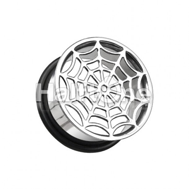 Spider Web Hollow Steel Single Flared Ear Gauge Plug Spider Web Hollow Steel Single Flared Ear Gauge Plug