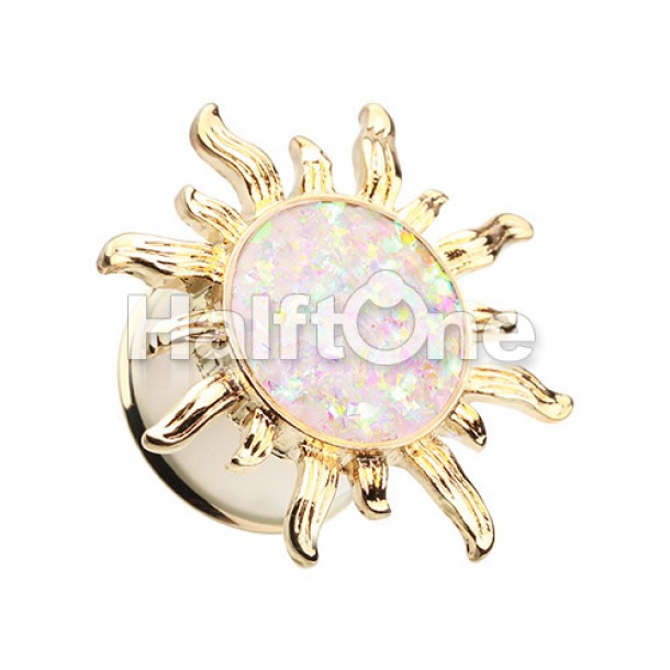 Golden Blazing Sun Opal Glitter Ear Gauge Plug Golden Blazing Sun Opal Glitter Ear Gauge Plug