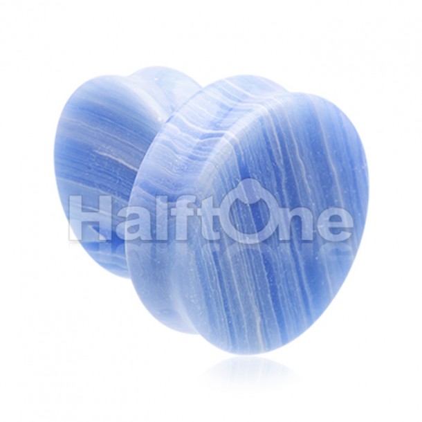 Supersize Blue Lace Agate Stone Double Flared Ear Gauge Plug