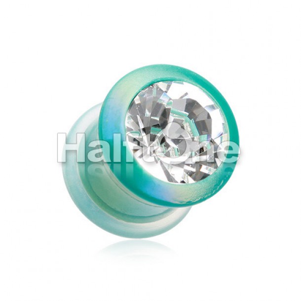 Metallic Coated Iridescent Gem Single Flared Ear Gauge Plug Metallic Coated Iridescent Gem Single Flared Ear Gauge Plug