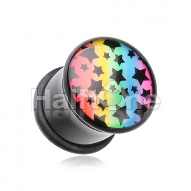 Dark Skies have Rainbows & Stars Acrylic Logo Single Flared Ear Gauge Plug Dark Skies have Rainbows & Stars Acrylic Logo Single Flared Ear Gauge Plug