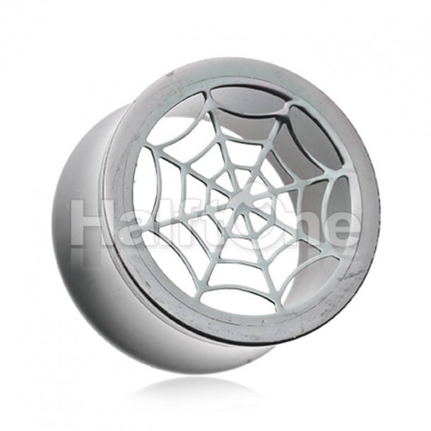 Black Spider Web Steel Double Flared Ear Gauge Hollow Plug Black Spider Web Steel Double Flared Ear Gauge Hollow Plug
