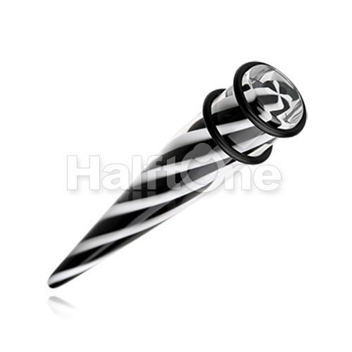 Black & White Pinwheel Stripes Acrylic Ear Stretching Taper