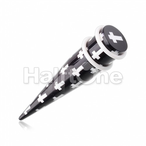 White Cross Acrylic Ear Stretching Taper