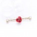 Golden Cubic CZ Blooming Rose Flower Prong Set Industrial Barbell