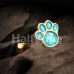 Golden Animal Lover Paw Print Opal Barbell Tongue Ring
