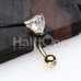 Golden Heart Shape Gem Prong Curved Barbell Eyebrow Ring