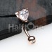 Rose Gold Heart Shape Gem Prong Curved Barbell Eyebrow Ring