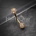 Golden Pave Diamond Full Dome Cluster Curved Barbell Eyebrow Ring