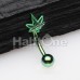Green Cannabis Curved Barbell Eyebrow Ring