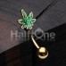 Golden Marijuana Sativa Cannabis Pot Leaf Curved Barbell Eyebrow Ring
