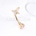 Golden CZ Butterly Gem Prong Curved Barbell Eyebrow Ring