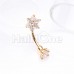 Golden CZ Flower Gem Prong Curved Barbell Eyebrow Ring