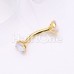 Cubic Golden CZ Gem Internally Threaded Prong Curved Barbell Eyebrow Ring