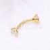 Cubic Golden CZ Gem Internally Threaded Prong Curved Barbell Eyebrow Ring
