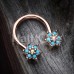 Rose Gold Turquoise Spring Flower Sparkle Horseshoe Circular Barbell