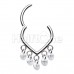 Teardrop 5 CZ Oval Dangle Steel Seamless Hinged Clicker Ring