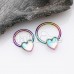 Rainbow Heart Illuminating Moonstone Steel Captive Bead Ring