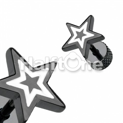 Sold as a Pair 16G Blackline White Star Embossed Steel Fake Plugs Sold as a Pair 16G Blackline White Star Embossed Steel Fake Plugs