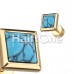 Golden Square Turquoise Pyramid Stone Steel Fake Plug Golden Square Turquoise Pyramid Stone Steel Fake Plug