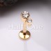 Golden CZ Double Gem Top Steel Internally Threaded Labret