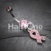 Pink Breast Cancer Awareness Ribbon Multi-Sprinkle Dot Dangle Belly Button Ring