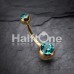 Gold PVD Double Gem Ball Steel Belly Button Ring