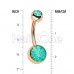 Rose Gold Opal Gem Double Stone Ball Steel Belly Button Ring