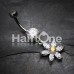 Glistening Flower Bliss Dangle Cubic Zirconia Belly Button Ring
