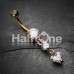 Golden Elegant Double Hearts Cubic Zirconia Belly Button Ring