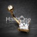 Golden Square Gem Prong Sparkle Cubic Zirconia Belly Button Ring
