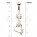 Golden Tilted Heart Drop Cubic Zirconia Belly Button Ring