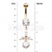 Golden Dainty Leaf Drop Cubic Zirconia Belly Button Ring