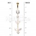 Golden Double Leaf Drop Cubic Zirconia Belly Button Ring