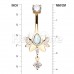 Golden Blooming Lotus Dangle Drop Cubic Zirconia Belly Button Ring