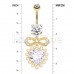 Golden Chunky Heart Bow CZ Dangle Cubic Zirconia Belly Button Ring