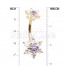 Golden Double Bloom Flower Cubic Zirconia Belly Button Ring