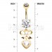 Golden Bow Heart Dangle Cubic Zirconia Belly Button Ring