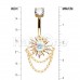 Golden Blazing Sun Double Chain Cubic Zirconia Belly Button Ring