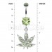 Indica Marijuana Cannabis Pot Leaf Sparkle Belly Button Ring