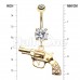 Golden Revolver Gun Sparkle Belly Button Ring
